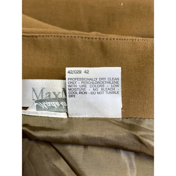 MAX MARA High Rise A Line Midi Skirt with Faux Leather Trim Brown Size 8 - Picture 8 of 9
